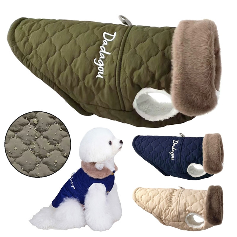 Dog Jacket with Fur Collar - Winter Warm Pet Clothes for Small Dogs