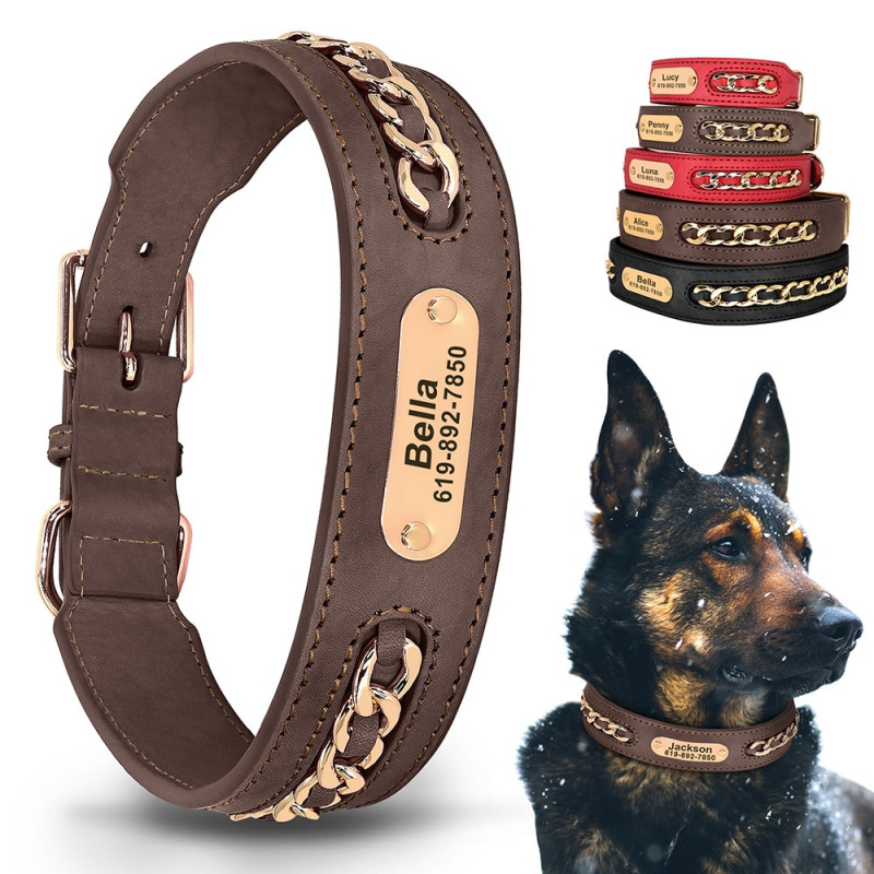 Personalized Leather Dog Collar: French Bulldog & Pit bull